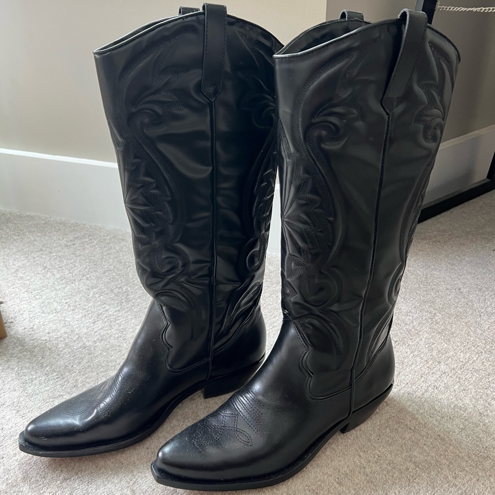 Schutz Black Cowboy Boots